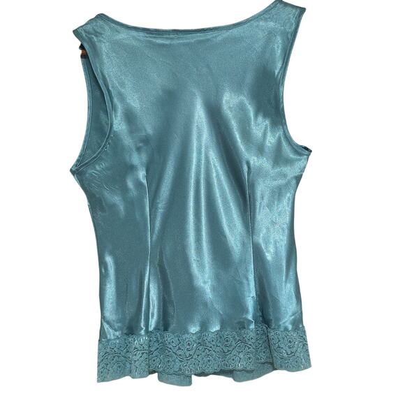 Women Sz M Green Lace Detail Tank Top 90s Y2K Fairy Retro Preppy Feminine V-Neck - Picture 2 of 10